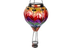 TEYIGARDEN Colorful Hot Air Balloon Solar Lantern, Glass Hanging Solar Hot Air Balloon Lantern with Flickering Flame Solar Lights Outdoor Waterproof for Garden Patio Christmas Decor Gift