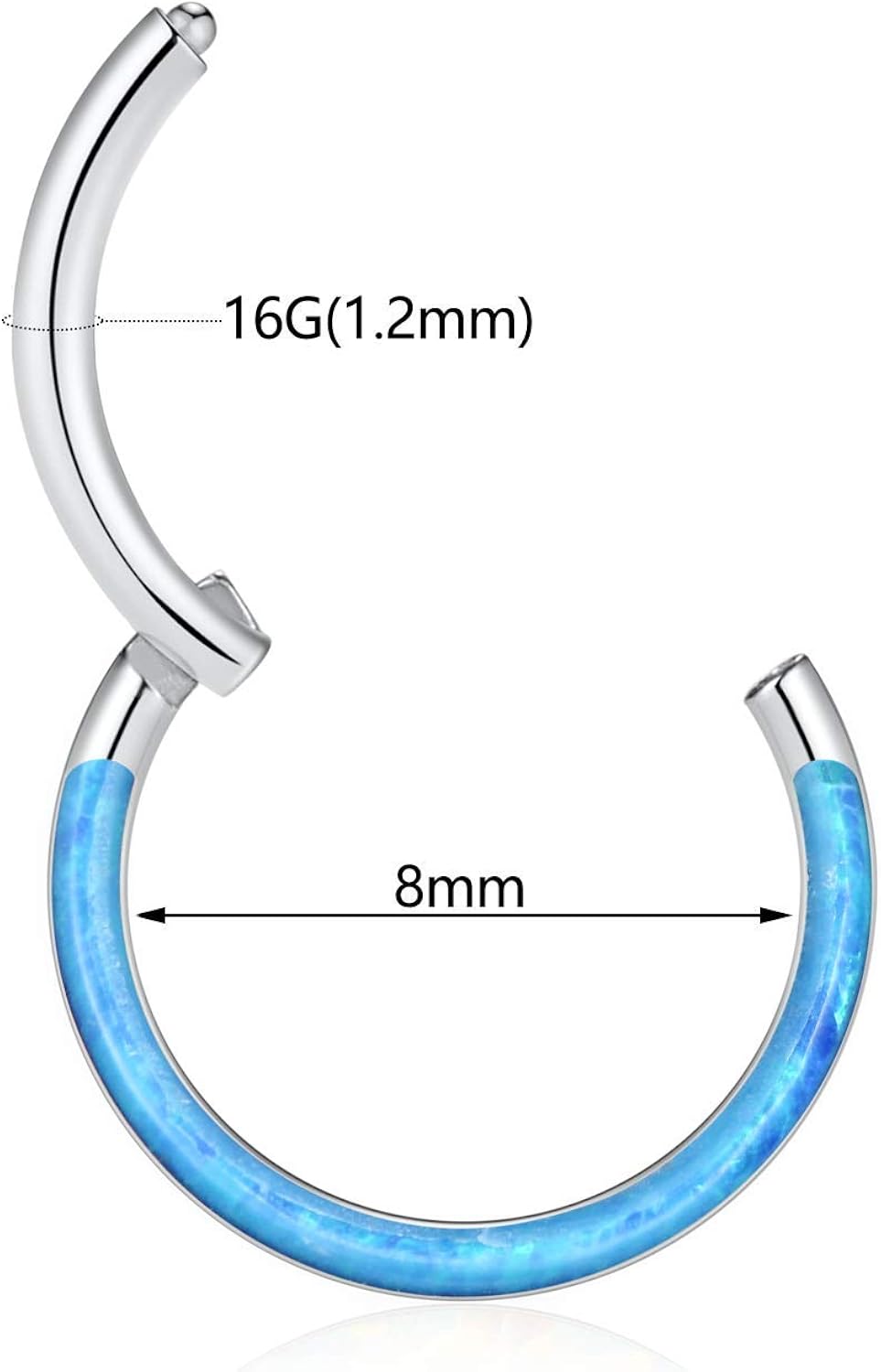 hengkaixuan 16G Blue Opal Nose Rings Septum Clicker 316L Surgical Steel Segment Helix Cartilage Earrings Hoop Daith Piercing Jewellery 8mm - Image 3
