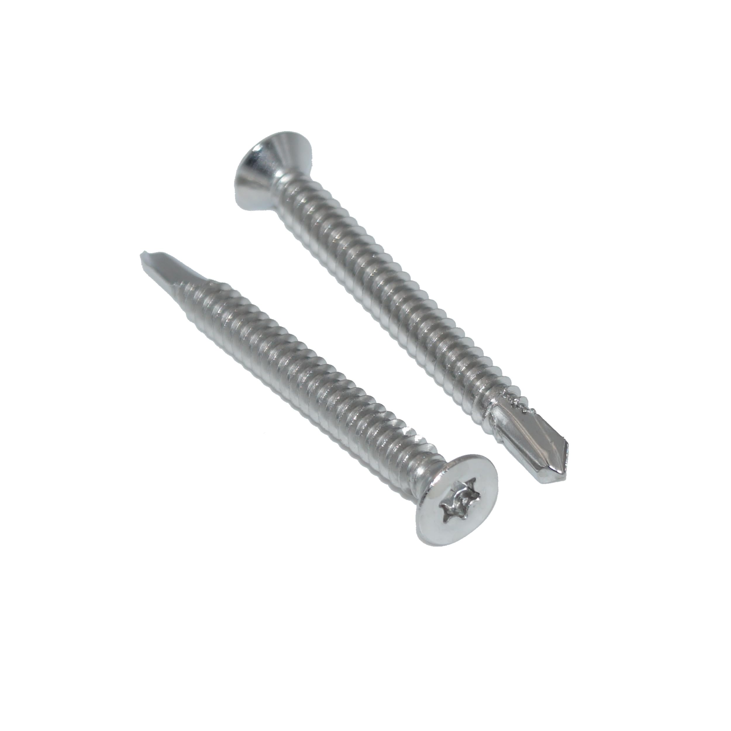 Drilling Screws 4.2 x 50 Pack of 20 Countersunk Head TX - Form O Stainless Steel A2 / V2A, Self-Tapping Screws DIN 7504 / ISO 15480 - Rust-Free
