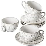 LE TAUCI Cappuccino Cups with Saucers 6 oz, Ceramic