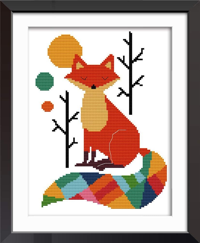 Download Fox YEESAM ART Cross Stitch Kits Stamped for Adults Beginner Kids Colorful Fox Seven Color Tail ...