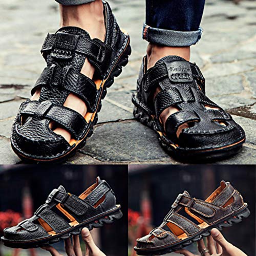 Corriee 2019 Most Wished Men's Summer Shoes Leather Breathable Close-Toe Sandals Soft Bottom Beach Fisherman Slippers Outdoor Brown