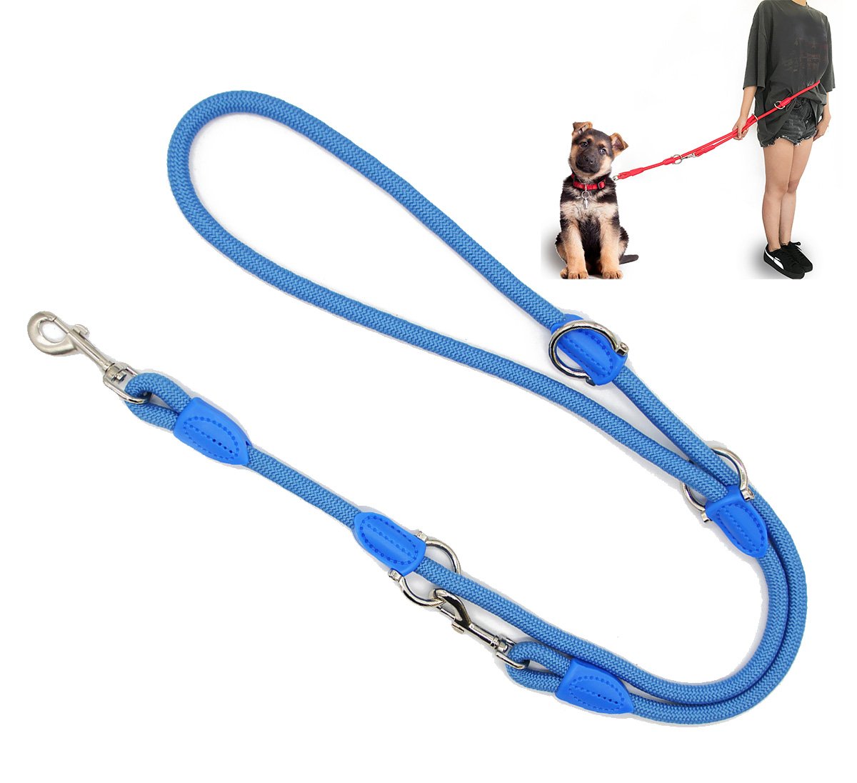 BPS BPS-3800AZ Double Adjustable Dog Leash Various Positions Medium Large 2 Dimension Choose M/L (M, Blue)