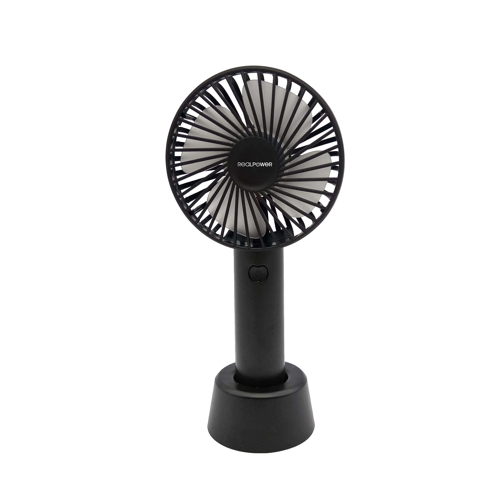 Realpower Mobile Fan Battery Handheld Fan Portable Electric Mini Fan with USB Fan Quiet Battery Operated 1200 mAh Rechargeable Battery Compatible with Laptop, Socket and Power Bank - Black