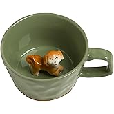 DIHOclub Farmhouse Ceramic Coffee Mug with Animal Figurine – Rustic Stoneware Cup, Matte Finish, Ideal for Breakfast & Home Decor (Green Dog)