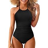 Holipick Women High Neck One Piece Swimsuit Tummy Control Bathing Suit for Teens Girls Criss Cross Swimwear