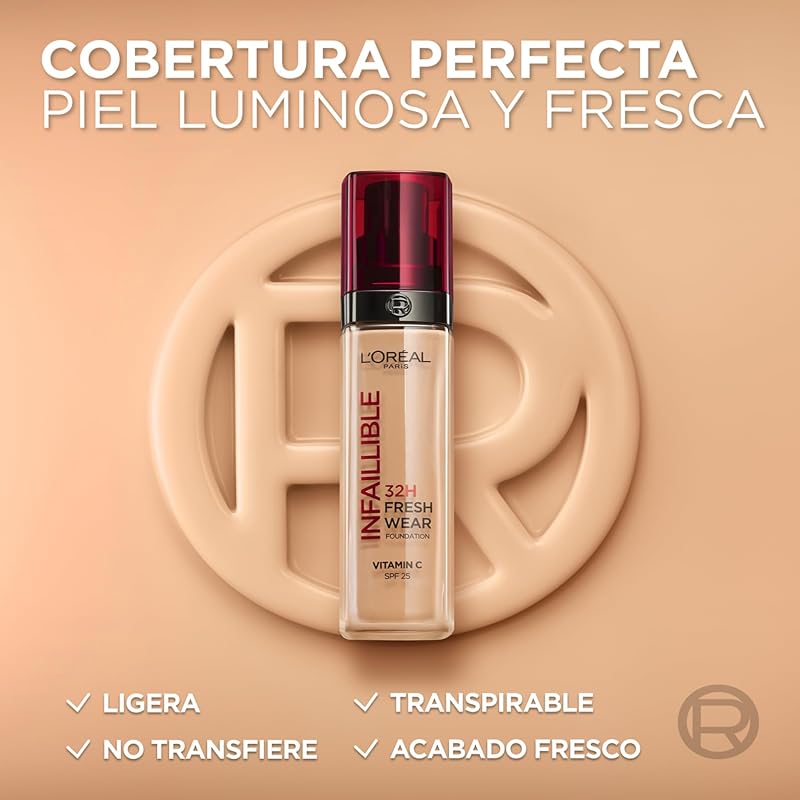L'oréal paris, base de maquiagem líquida infaillible 32h fresh wear, para todos os tipos de pele, de longa duração, 30 ml