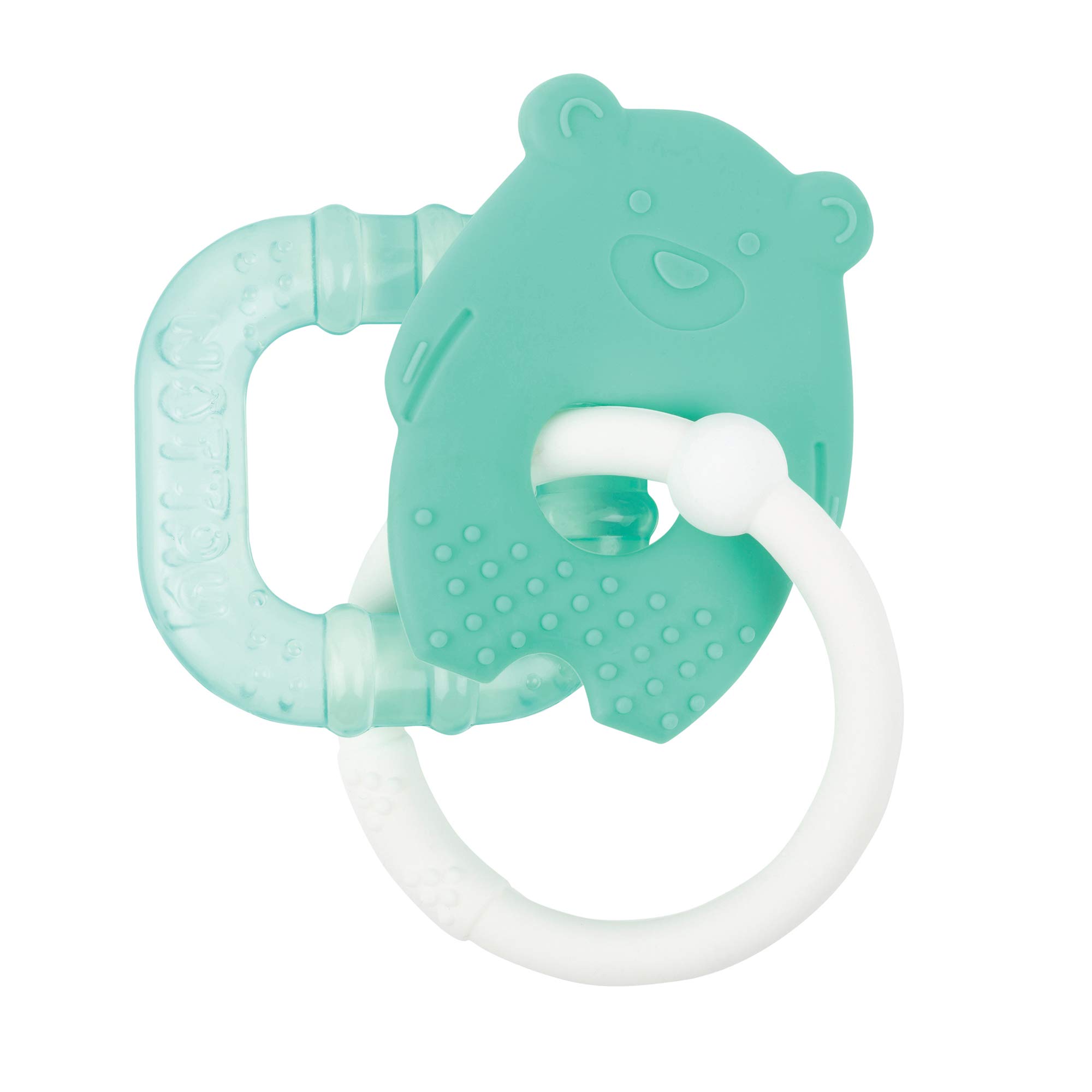 Nattou Silicone Teether + Hanging Animal, 2-in-1 Cooling Water-Filled Element Teether, Refrigeratable, Ergonomic Design, BPA Free, PETA-Approved Vegan, 10 cm, Green Bear