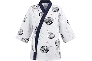 Sushi Chef Coat Japanese Kimono Cardigan Unisex Workwear, Traditional Chef Uniform for Izakaya Sushi Restaurant Hotel