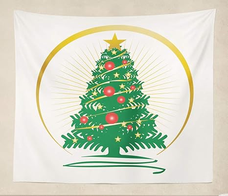 Amazon Co Jp Onelz ウォールアートタペストリー 壁掛け 大胆なクリスマスツリー ゴールドレイ ホワイトウォールデコ タペストリー ウォールブランケット 50 X 60 Inch ホーム キッチン