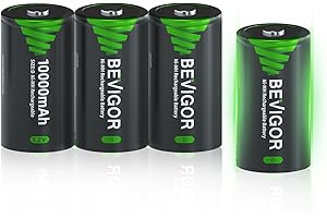 BEVIGOR Rechargeable D Batteries, High Capacity 10000mAh NiMH D Cell Batteries, Low Self Discharge D Batteries 4 Count