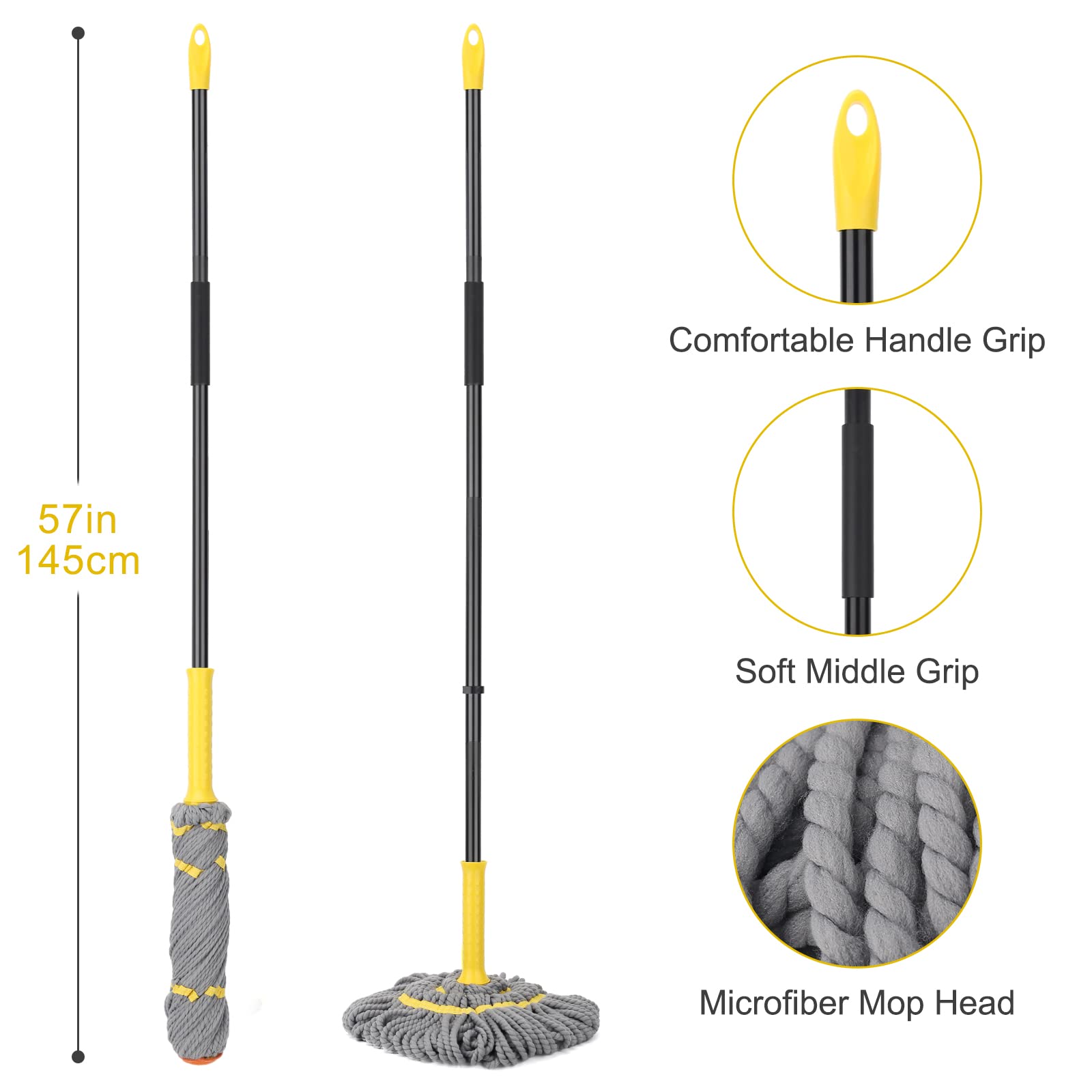 Self Wringing Twist Mop, Wet Mop for Floor Cleaning with 57 