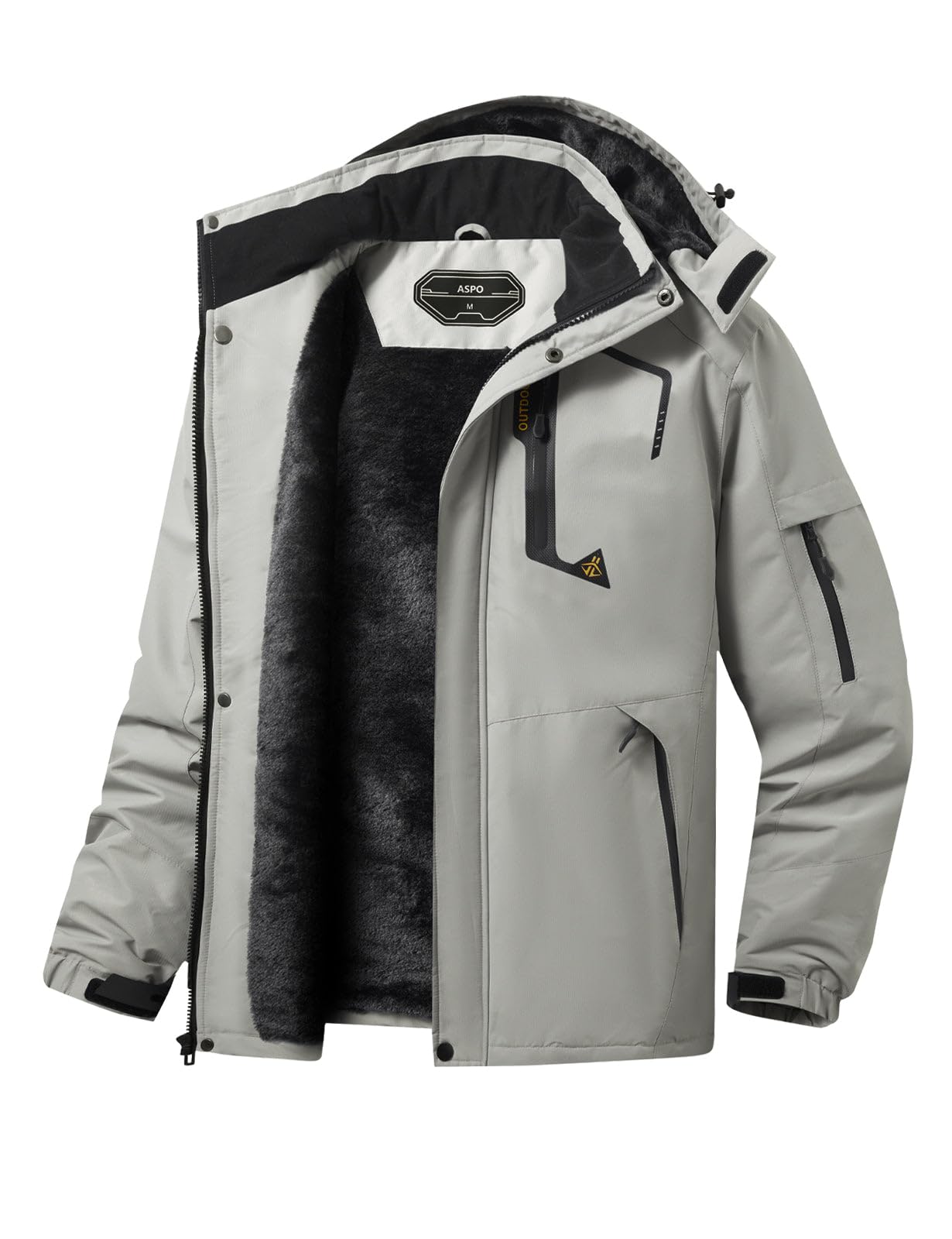 Photo 1 of ASPO Men's Winter Ski Jacket Warm Waterproof Snow Coat Fleece Lined Snowboard Jackets Insulated Windbreaker with Hood Light Grey M