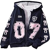 RoseSeek Girl's Number Bowknot Graphic Sweatshirts Zip Up Hoodies Jersey Sweatshirt