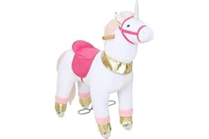 Qaba Ride on Horse for Kids 3-5 Years, 29.5 Inch Height Plush Riding Unicorn, Walking Horse Animal with Rolling Wheels for Active Play, No Batteries Required, White