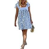 Women Y2K Tie Shoulder Mini Dress Bow Babydoll Ruffle Short Dress Summer Boho Floral Flowy Beach Sundress