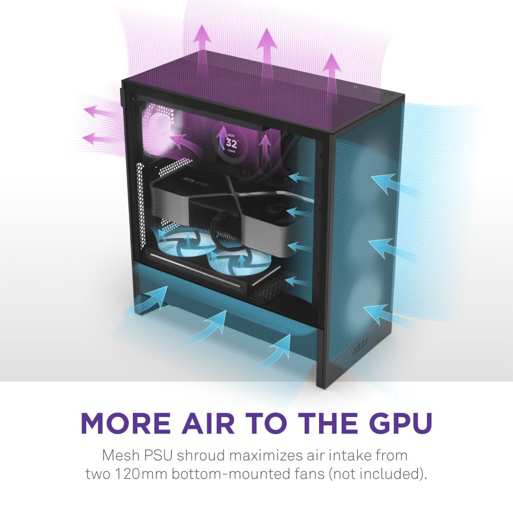 Nzxt H5 Flow Rgb Gaming Case Front Panel Mesh Detail And Rgb Lighting