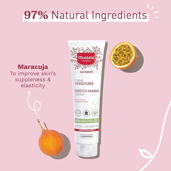 MUSTELA MATERNITY STRETCH MARKS CREAM FOR PREGNANCY – WITH NATURAL AVOCADO, MARACUJA & SHEA BUTTER – FRAGRANCE-FREE & EWG VERIFIED – 5.07 FL. OZ
