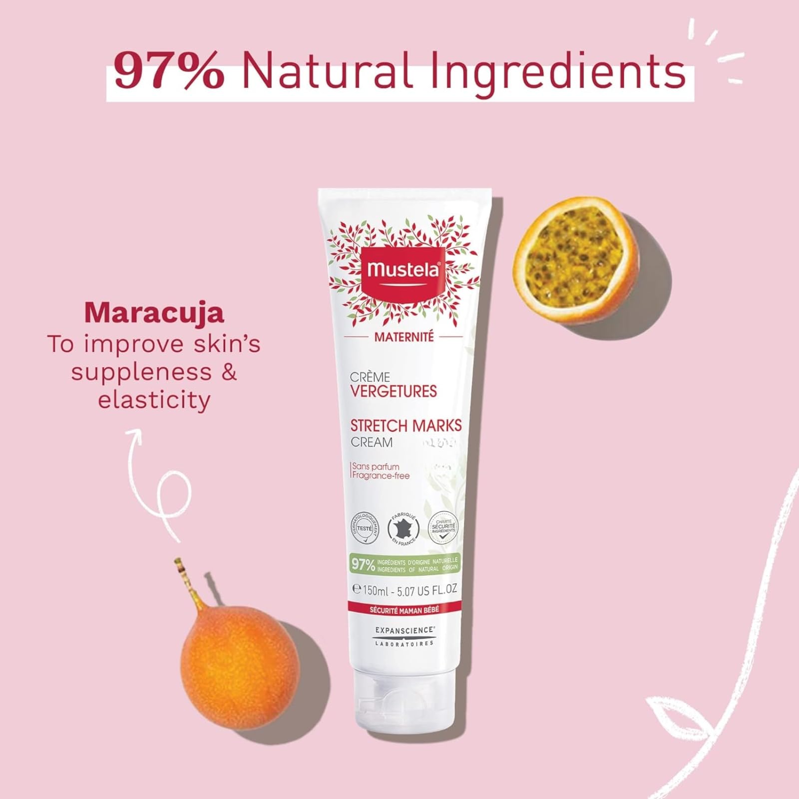 Mustela Maternity Stretch Marks Cream for Pregnancy - Natural Skincare Massage Moisturizer with Natural Avocado, Maracuja & Shea Butter - Lightly Fragranced or Fragrance Free - Various Sizes