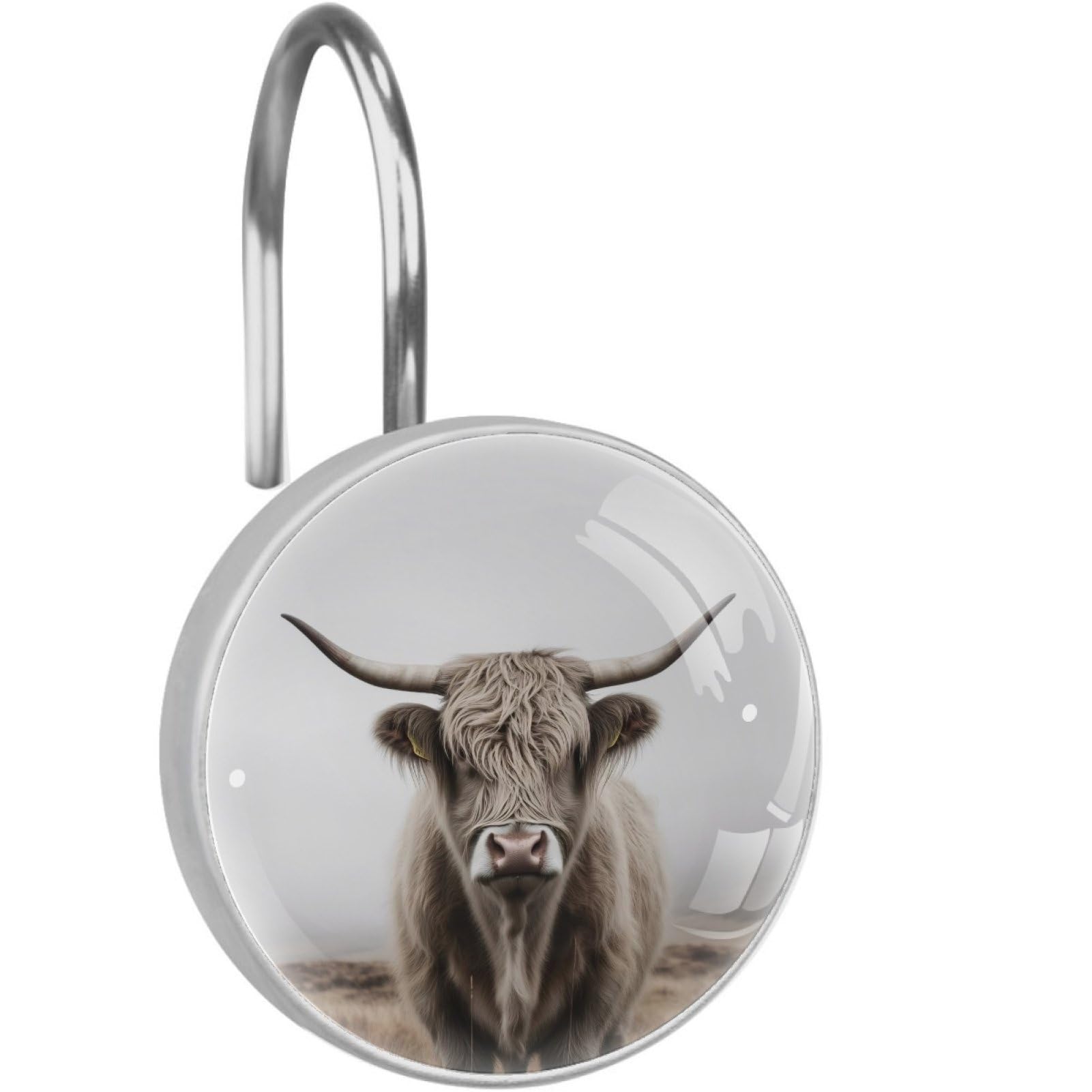 Photo 1 of 12 Pcs Highland Cow Shower Curtain Hooks, Decorative Shower Curtain Rings for Bathroom, Stainless Steel Rust Resistant Curtain Rings Hangers for Shower Curtain Rod, Round