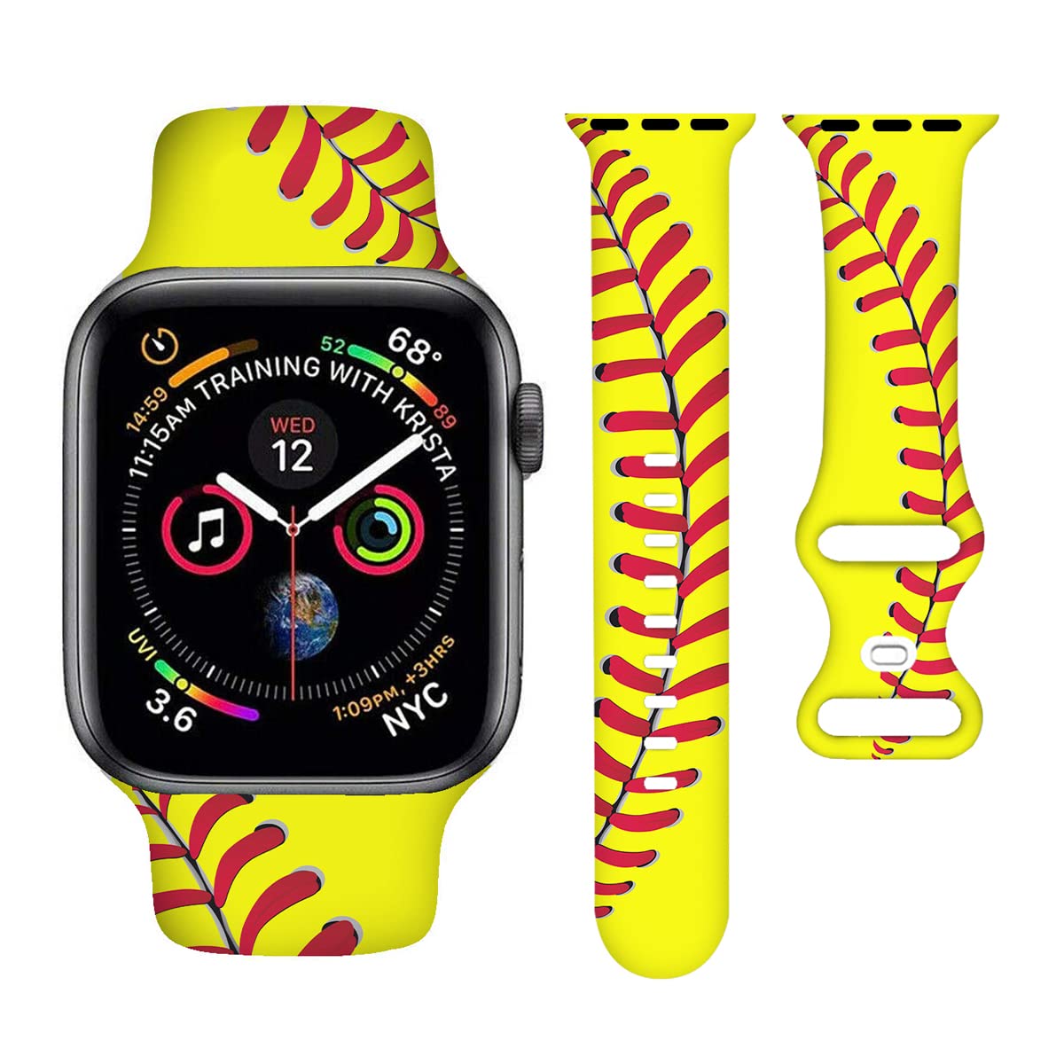 Softball Watch Band Sports Smartwatch bands Compatible with Watch 38mm 40mm 41mm Soft Silicone Strap Replacement for Series 10/9/8/7/6/5/4/3/2/1/SE