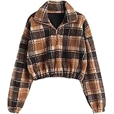 ZAFUL Women's Faux Fur Pullover Half Zip Long Sleeve Crop Sweatshirt Tops