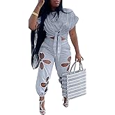 KEYUFANG Women 2 Piece Outfits Set Casual Crop Top Shirt Hollowed Out Sweatpants Women Fashion Tracksuit