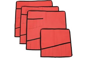 HERSENT Heavy Duty Oxford Tool Roll Pouch Wrench Holder Organizer Bag With 12 Pockets Set Of 4(HGJ73) (Red)