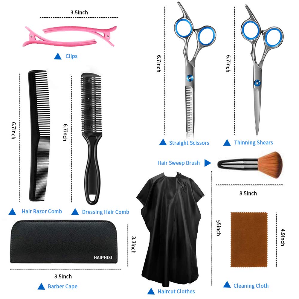 Professional Hair Cutting Scissors Set, Professional Haircut Scissors Kit with Cutting Scissors,Thinning Scissors, Hairdressing Shears Set for Barber, Salon, Home(9pcs): Home Improvement