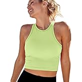 AngiMelo Workout Tops for Women Longline Sports Bras Racerback Ribbed Tank Top with Built in Bra Yoga Crop Athletic