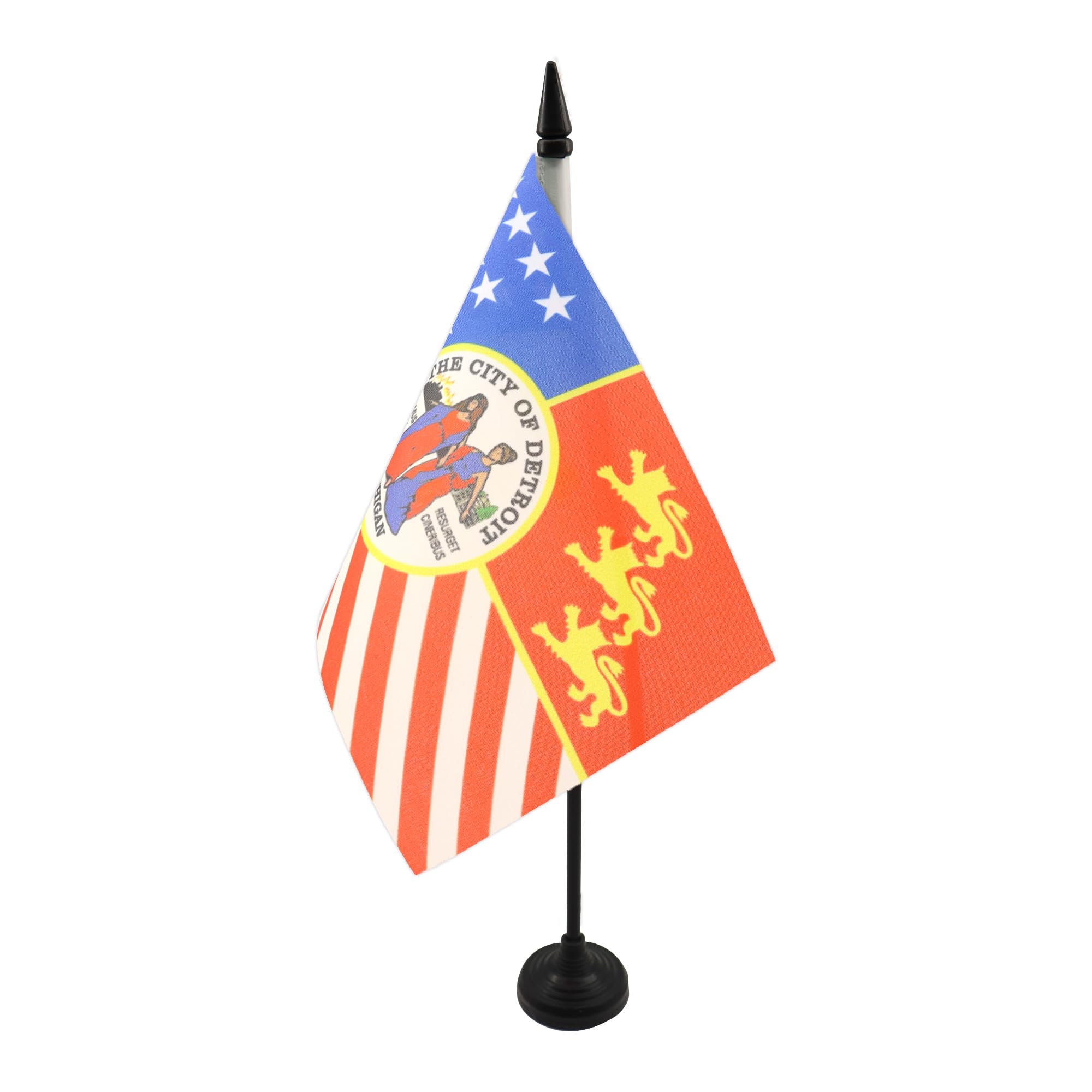 AZ FLAG City of Detroit Table Flag 5'' x 8'' - Detroit Office Decoration 100% Polyester 21 x 14 cm - Mini Desk Flag with Pole and Black Plastic Base