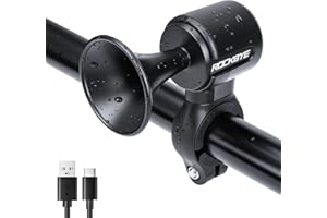 POWVINE Electric Bike Horn 120dB Loud Bike Horn for 22.2-25.5mm Round Handlebars, USB Rechargeable Bicycle Horn, IP65 Waterproof, Easy Install for Mountain Bike/E-Bike/Scooter/Adults