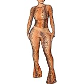 YOUFE Womens 2 Piece Set leopard Print Crop Long Sleeve Top High Waist Flare Pants Out Going Club Sexy Outfit