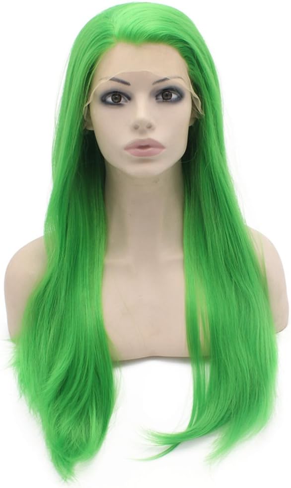 Long Straight Green Hand Tied Lace Front Cosplay Party Wig