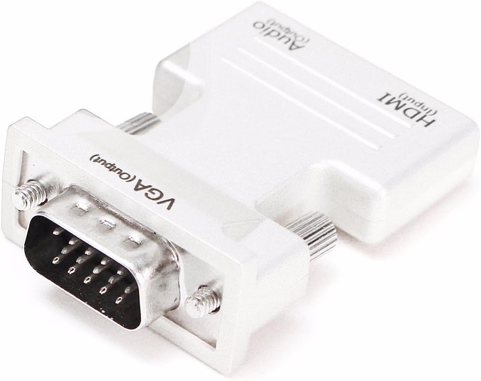 ONCHOICE HDMI Female to VGA Male Converter Adapter 1080P with 3.5mm Audio Cable Supports Audio Convert your Monitor and Projector with HDMI Input to VGA Output for Projector Laptop HDTV PS3 XBox360 PC White