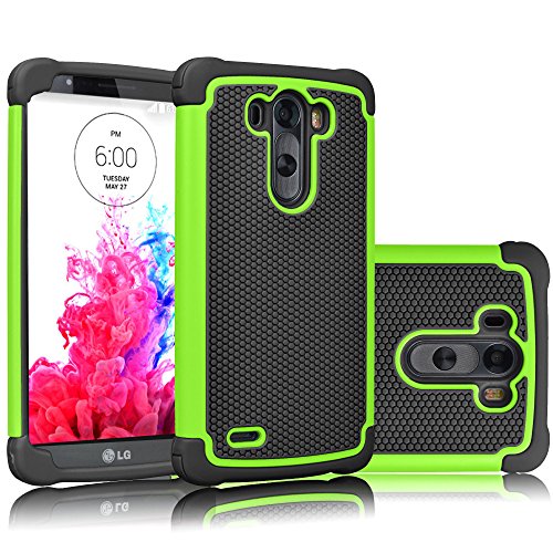 LG G3 Case, Tekcoo(TM) [Tmajor Series] [Green/Black] Shock Absorbing Hybrid Rubber Plastic Impact Defender Rugged Slim Hard Case Cover Shell Skin For LG G3 AT&T T-mobile Sprint Verizon Unlocked