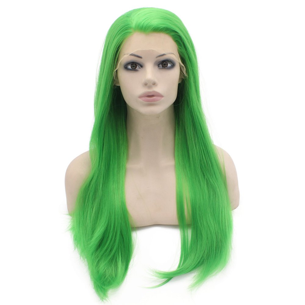 Long Straight Green Hand Tied Lace Front Cosplay Party Wig