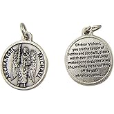 Religious Gifts Silver Toned Base Catholic Saint Medal with Prayer Protection Pendant, 3/4 Inch