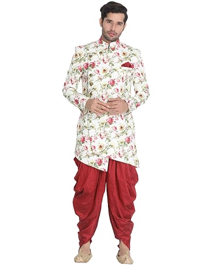 Cream Silk Blend Sherwani Set 