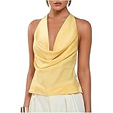 Floerns Women's Elegant Draped Front Halter Tops Tie Open Back Sleeveless Tank Top