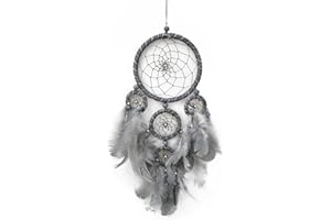 SOYUZU Small Dream Catcher Gray Dream Catchers for Bedroom Handmade Feather Dream Catcher Wall Decor Home Hanging Ornaments