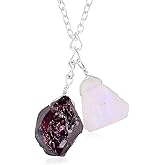 Raw Moonstone and Garnet Natural Crystals Pendant Necklace, Gemstone Rough, Energy Healing Crystals, Birthday, Gift for Her, Gemstone Jewelry 18 inch AAA+ Quality (garnet and moonstone)