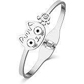 HUAGEO Stainless Steel 18K Gold Silver Plated Rhinestone Cute Cat Bangle Sweet Kitten Hollow Out Cuff Bracelets Fun Jewelry Gifts For Women Charms