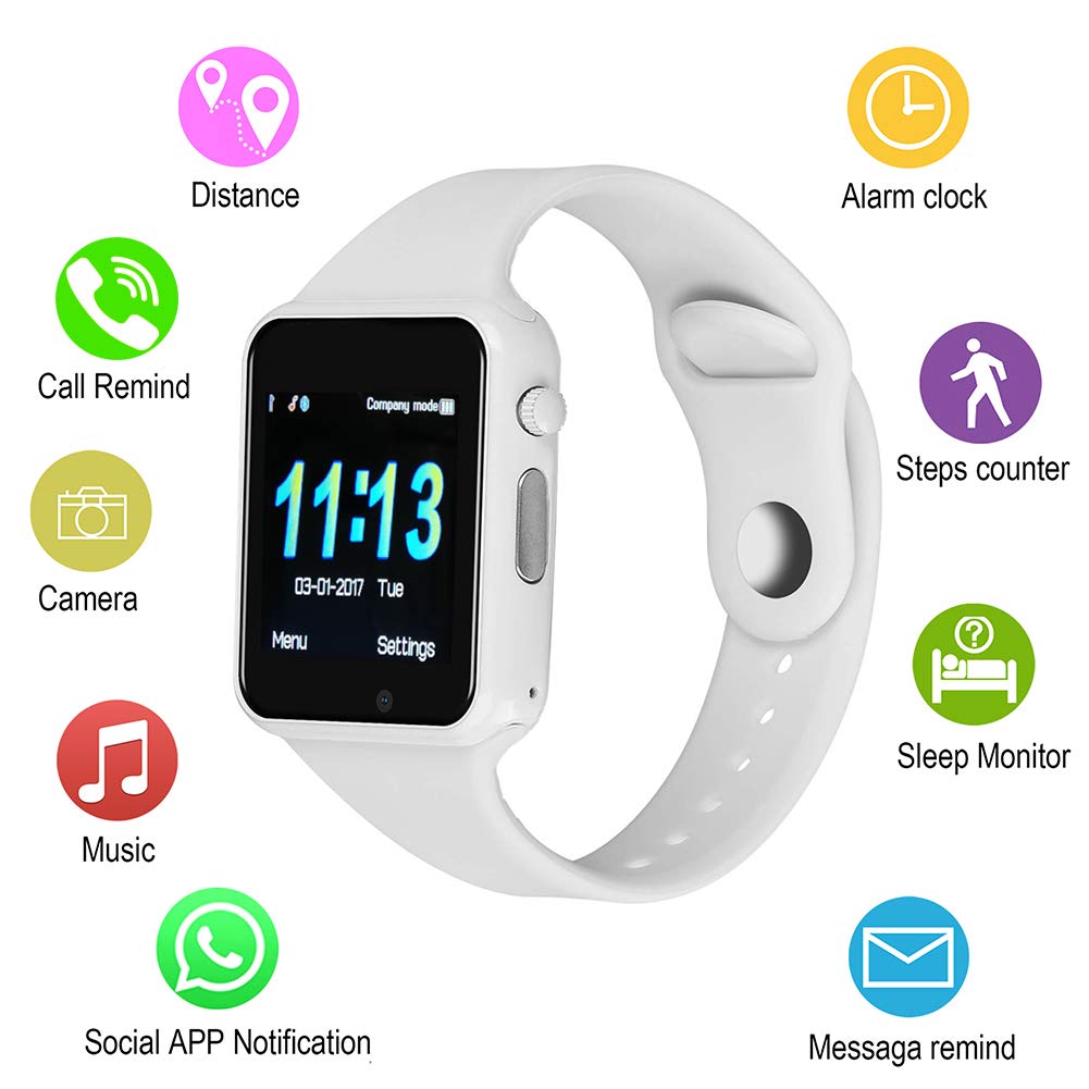 Smart Watches,SUNETLINK Touch Screen Bluetooth Smart Watch,Sport Smart Fitness Tracker Wrist Watch with Camera,Sweatproof Smart Watch with SIM TF Card,Smart Watches for Men Women (White, X1)