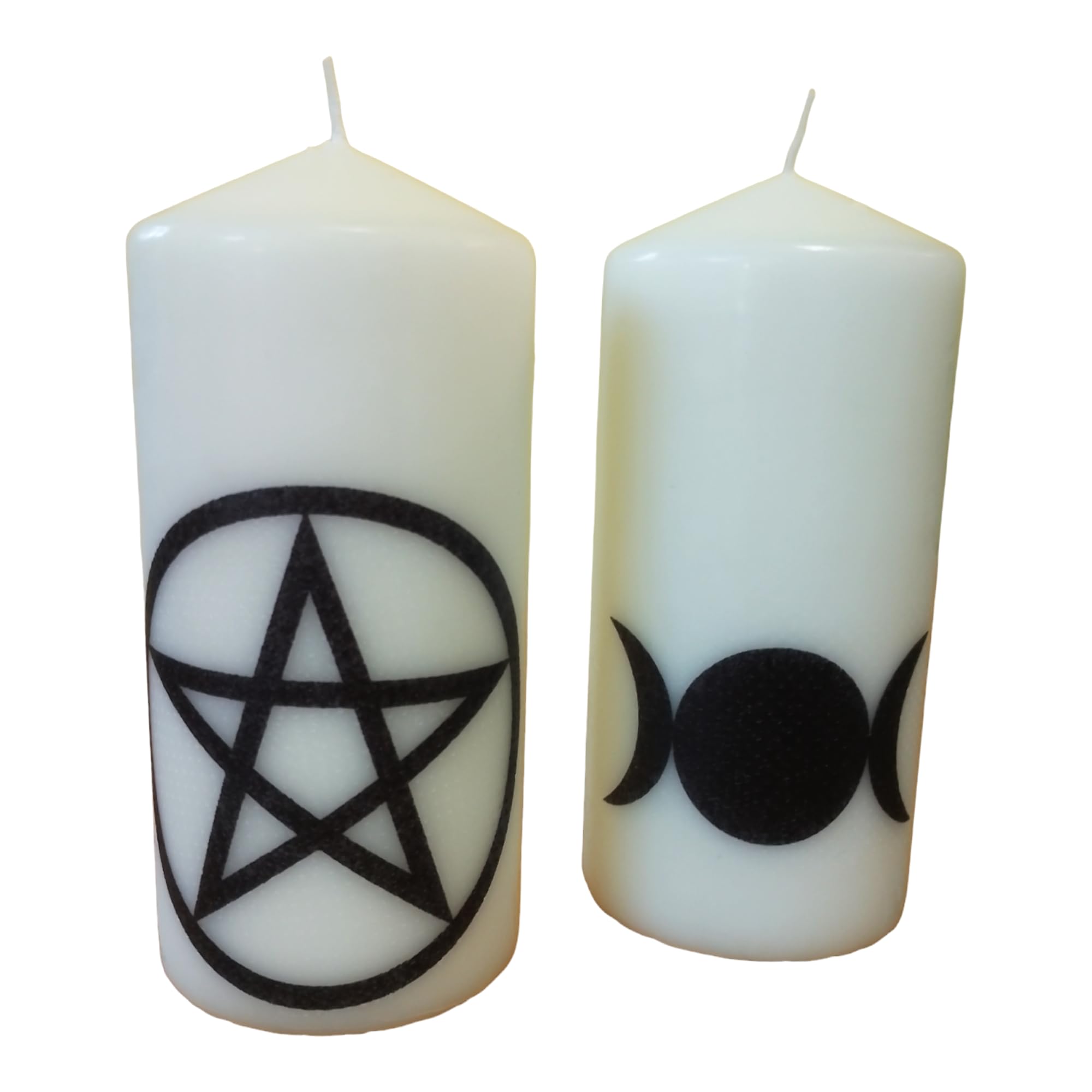 Pillar unscented Wax Candle Set of Two Witchy Pentagram Goddess Triple Moon Symbol Decoration Magic Spell Relax Meditation Home Decor