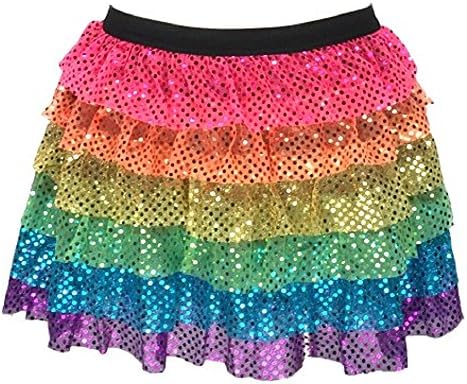 Neon Rainbow Ruffle Sparkle Running Skirt S