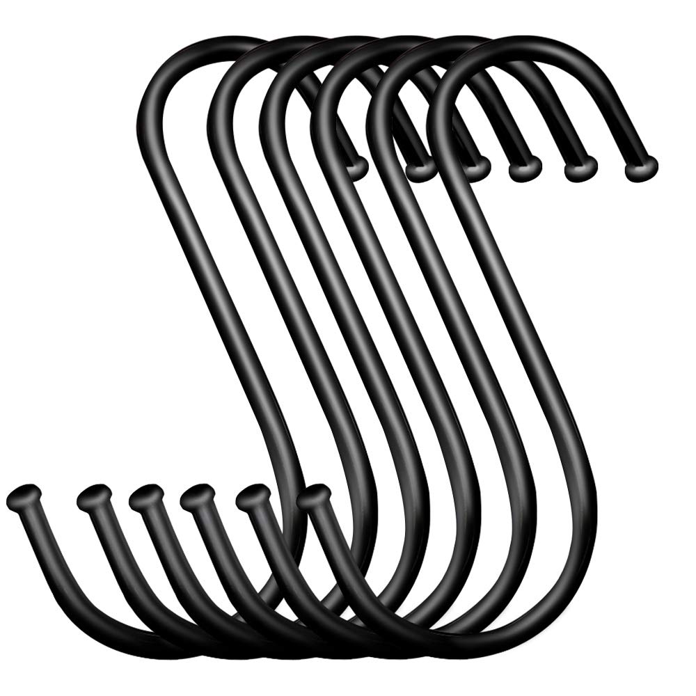 DINGEE 5 inch Extra Large S Hooks for Hanging, 6 Pack Heavy Duty Black S Hooks for Closet,Jeans Plants Jewelry Kitchen Pot Pan Cups Towels Hats