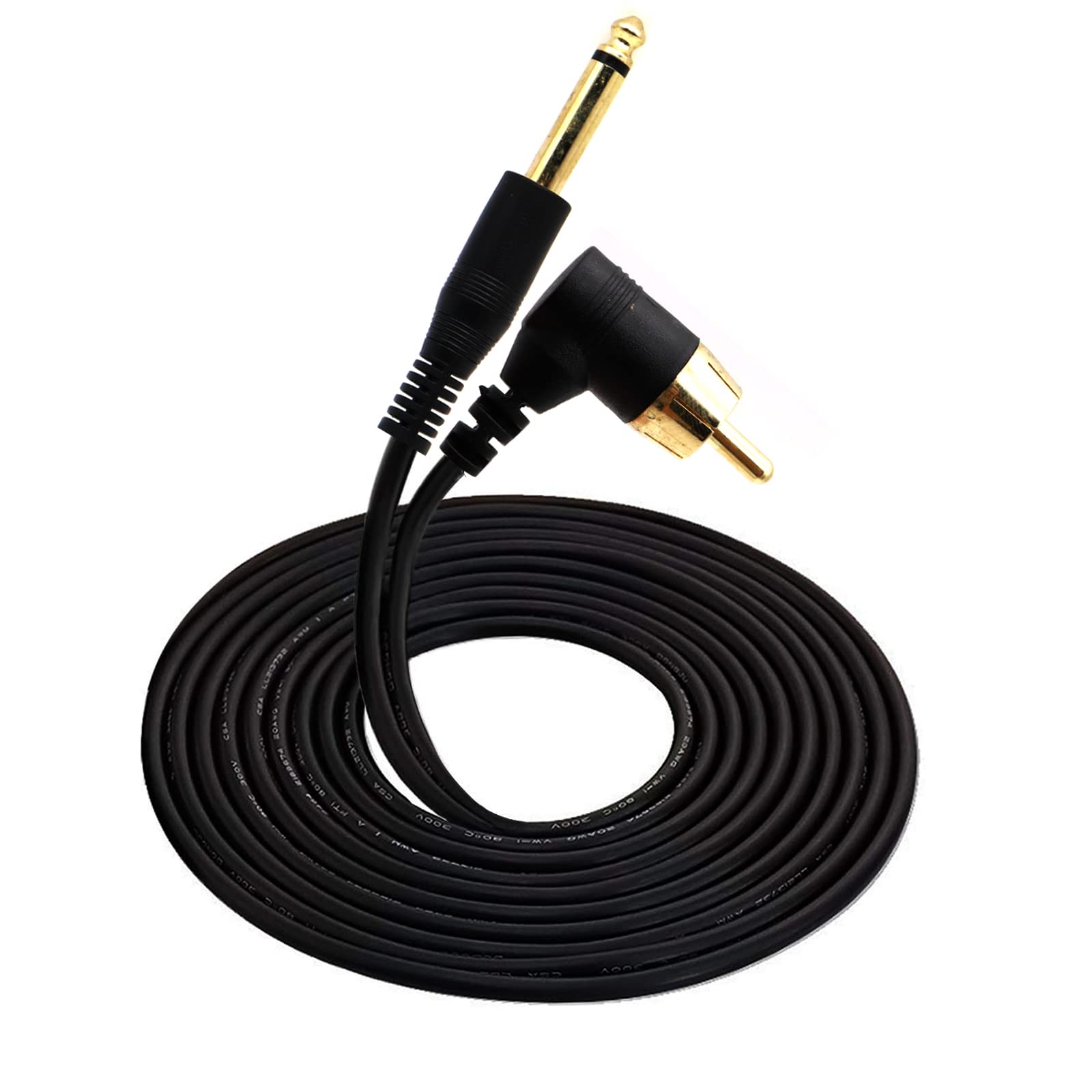 Disscool Tattoo Clip Cord Gold-plated Cable, 6.35mm to RCA 90 Degree OD 2.2 Connector Silicone Cables for Tattoo Pen, Rotary Tattoo Machine(Black/1.8M)