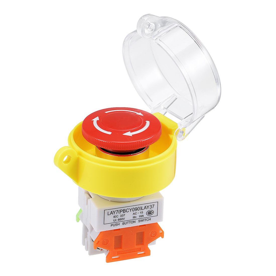 Sourcingmap 22mm Mounting Hole Latching Emergency Stop Push Button Switch Red with Waterproof Cover 1NO 1NC