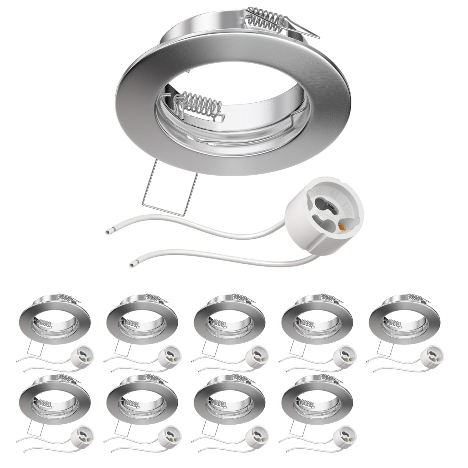 ledscom.de 10 Pieces Ceiling recessed Frame Fere recessed Frame Chrome matt (LED/Halogen/GU10/MR16/PAR16/50mm) incl. GU10 Socket — image 1